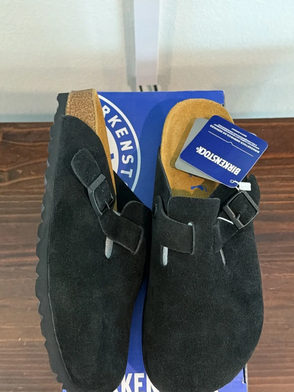 Birkenstock Black Suede Boston Clogs with Adjustable Buckle size 38-39 - Picture 1 of 6